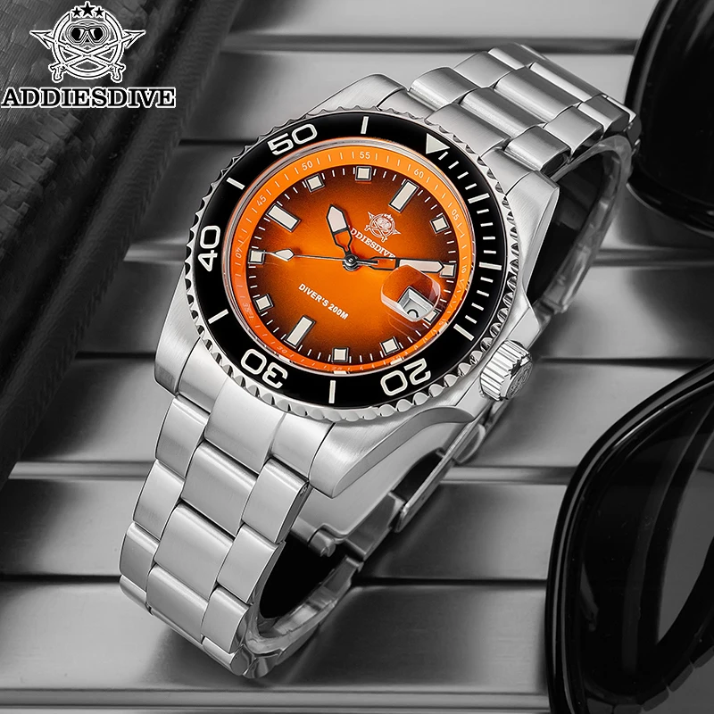 ADDIESDIVE Watch For Men AD2089 Diver Watch Fashion Gradient 41mm Rotatable Bezel Quartz Watches Waterproof 20Bar BGW9 Luminous