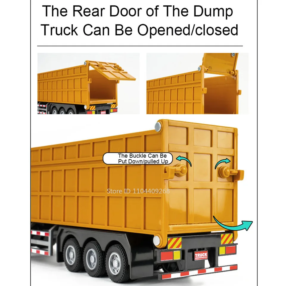1:50 Alloy City Heavy Trailer Dump Truck Model Toy Car Sound Light