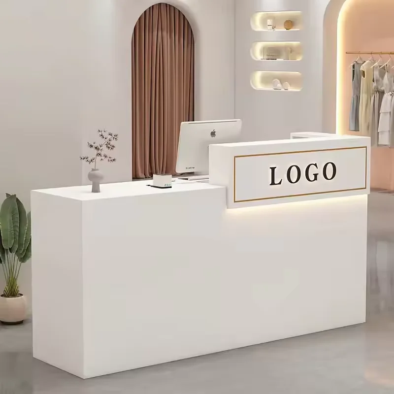 

Beauty Salon Reception Desk Modern Luxury Barber Shop Front Custom Wooden Counter Table