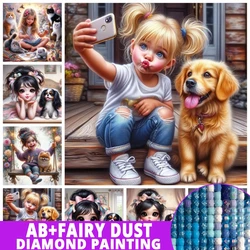 Fairy Dust AB 5D DIY Diamond Painting New 2024 Cross Stitch Girl and Dog Mosaic Rhinestone Embroidery Kit Home Wall Decor Gift