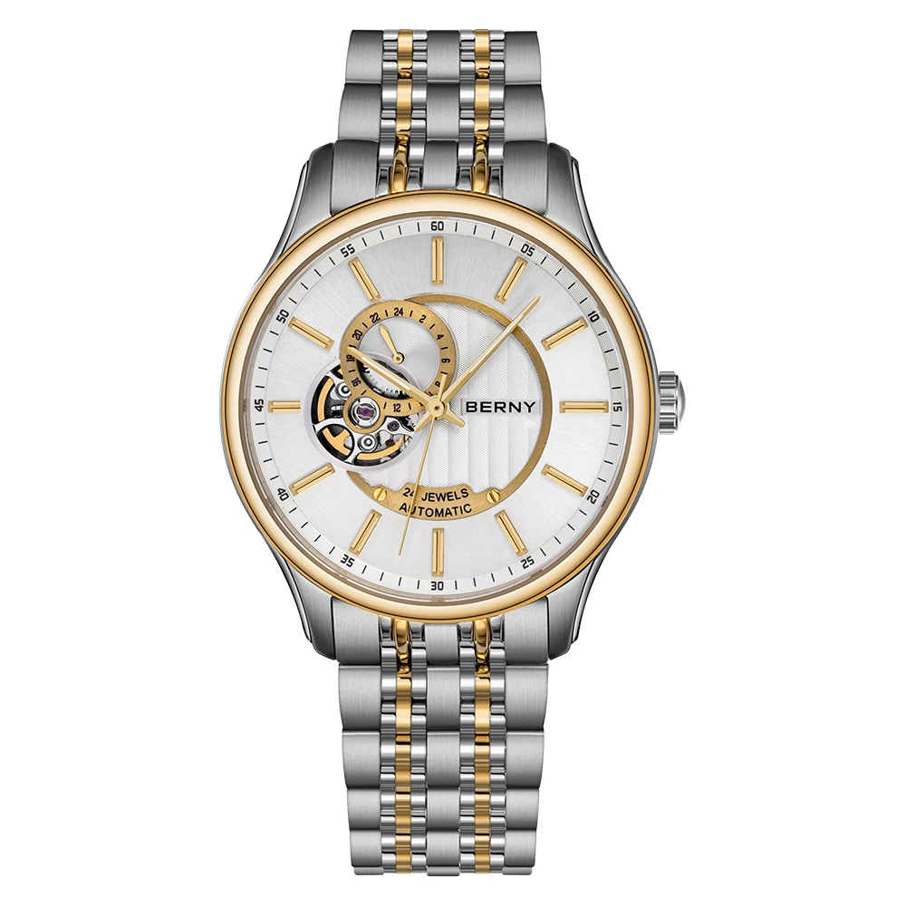 BERNY Automatische Herrenuhr Voll Edelstahl Mechanische Armbanduhr High-end-Luxus Mann Uhren NH39 Perspektive Saphir