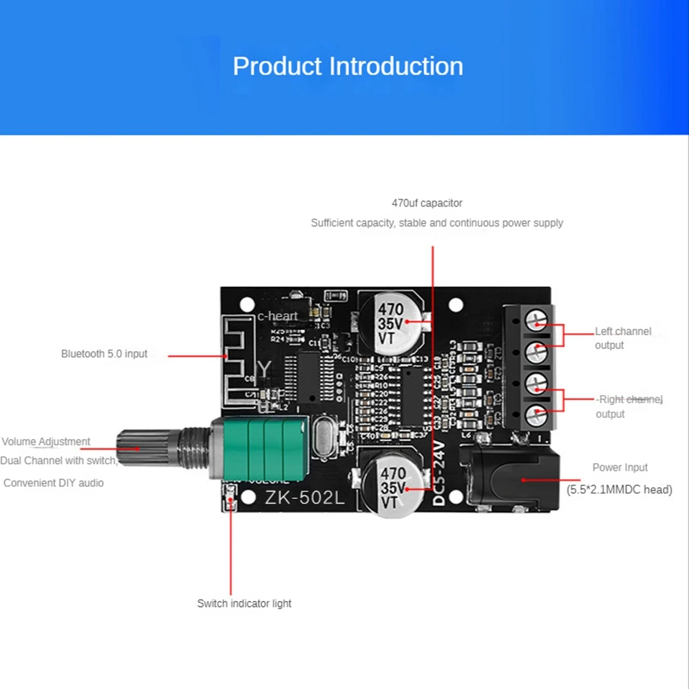 ZK-502L وحدة 5.0 بلوتوث 2X50 واط مكبر كهربائي رقمي مجلس HIFI حمى عالية الطاقة 2.0 تعزيز ستيريو