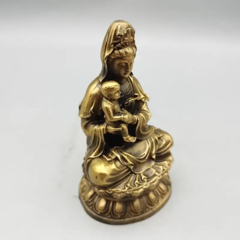 CHINA antique brass fengshui Children-Sending Guanyin small Statue Metal crafts family decorations statue