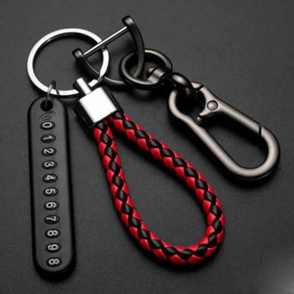 

Car Accessories Key Chain Leather Bradied Keyring Anti-lost Car Keychain Phone Number Plate
