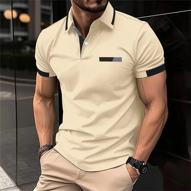 Simple Solid Color Print Men's Polo Shirt Business Casual Lapel Short Sleeve Tops Summer Comfortable Golf Clothing Loose T-Shirt