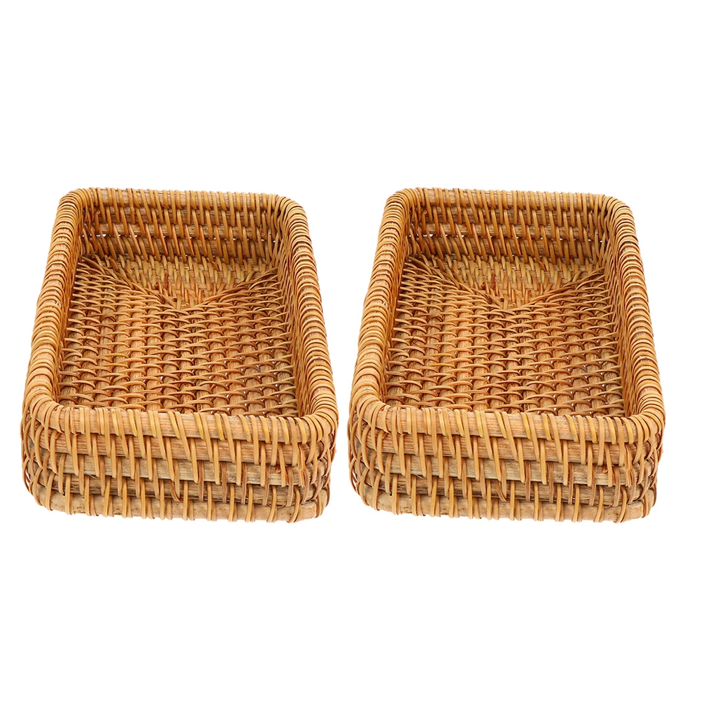 

2 Pcs Rattan Storage Basket Desktop for Kitchen Bread Baskets Household Purposes Counter