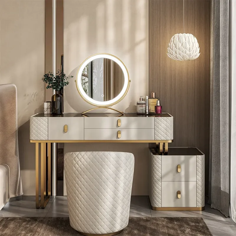 Makeup Vanity Tocador De Maquillaje Bedroom Furniture Nordic Minimalism Illuminated Makeup Dressing Table High End Luxury Design