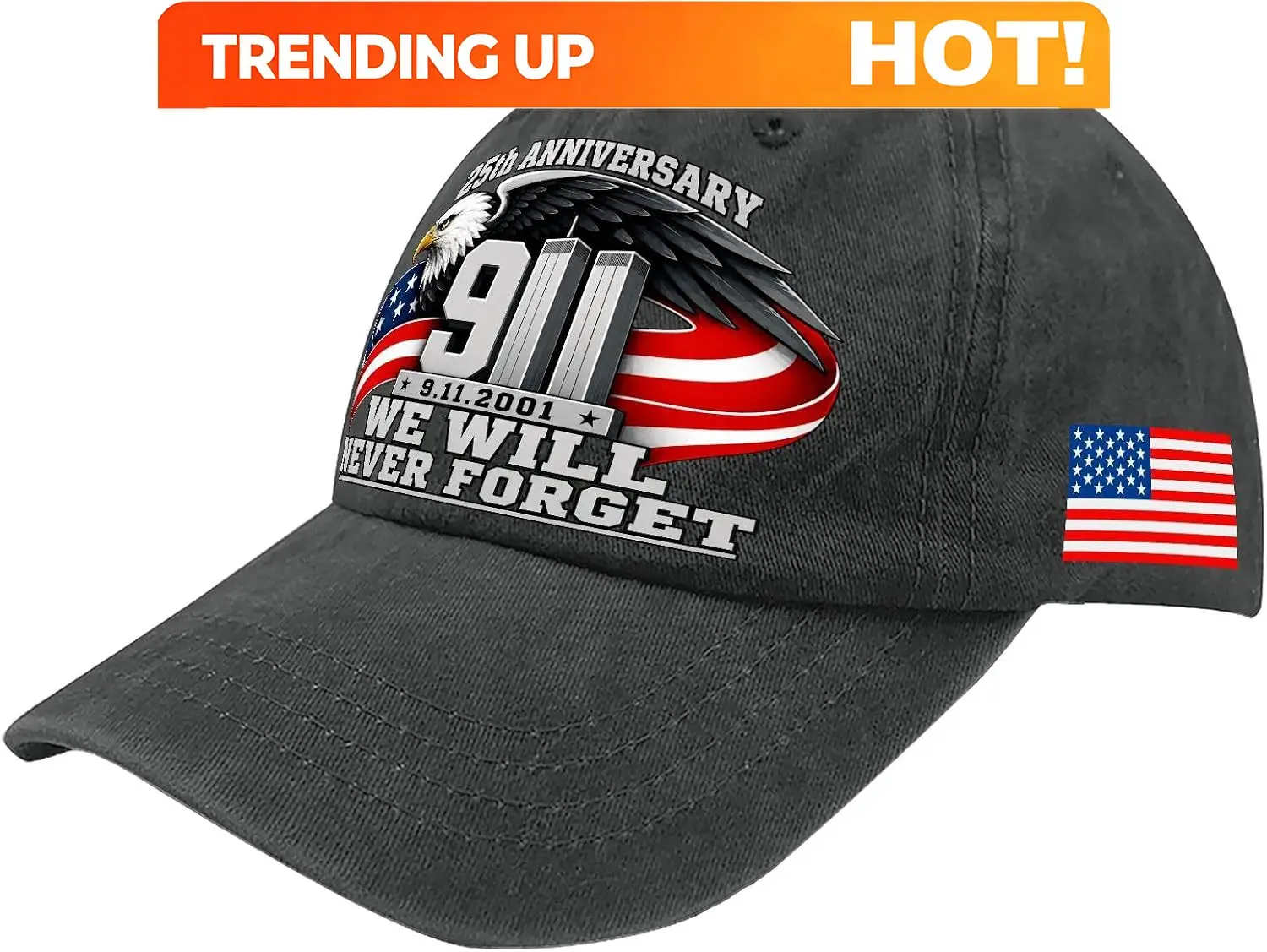 Customization 9/11 25th Anniversary Memorial Hat, Washed Cotton Baseball Cap