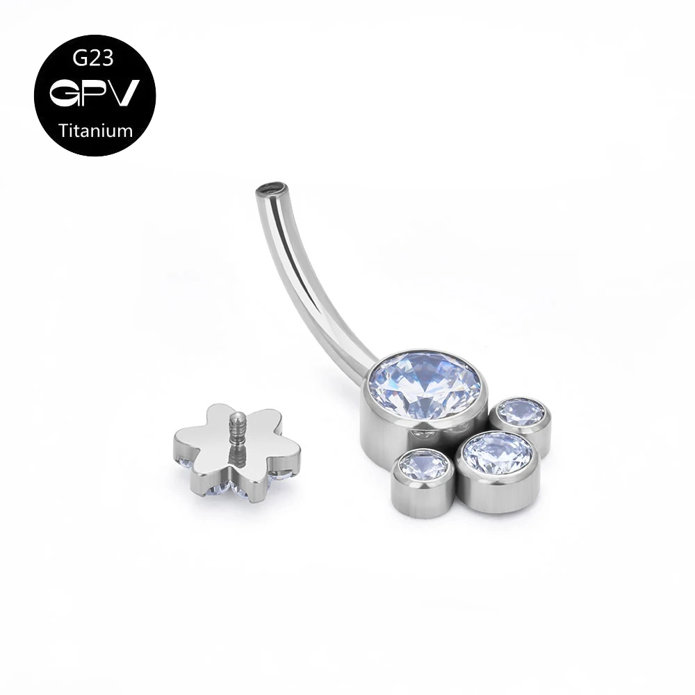 1PC 14G Navel Ring Navel Nail G23 Titanium Body Piercing Jewelry Inlaid With Zircon And Opal Female Piercing Navel Buckle