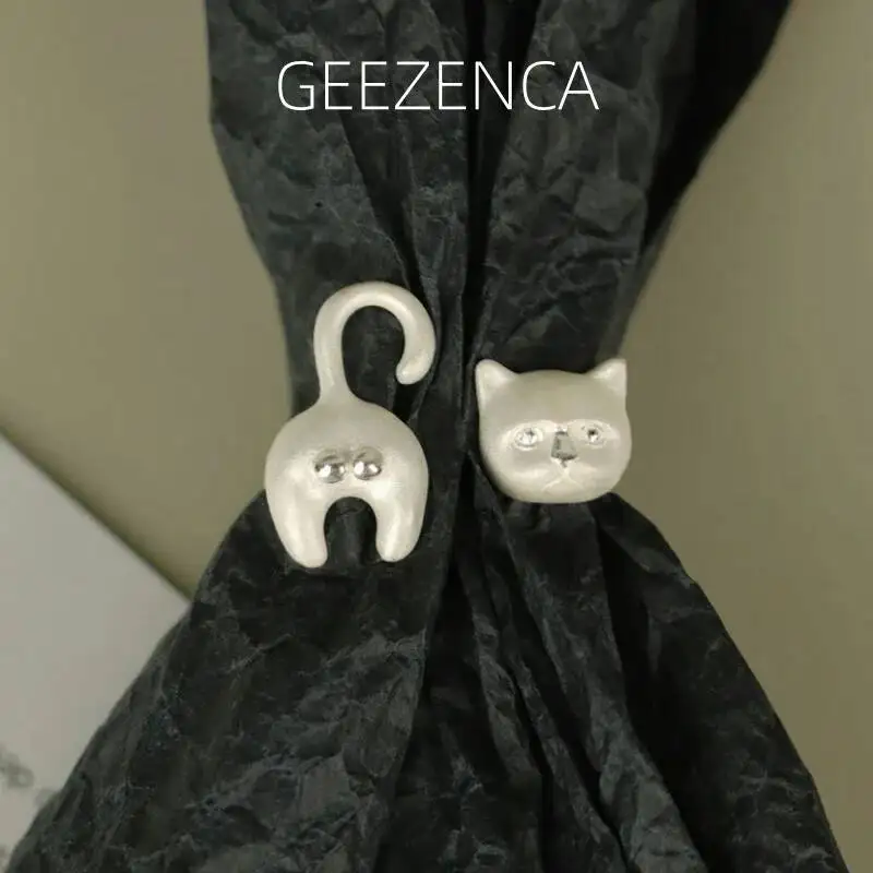 

GEEZENCA, стерлинговое серебро 925 пробы, 3D кошачьи кольца изменяемого размера для женщин, уникальное дизайнерское шикарное открытое кольцо с милыми животными, новый подарок на вечеринку