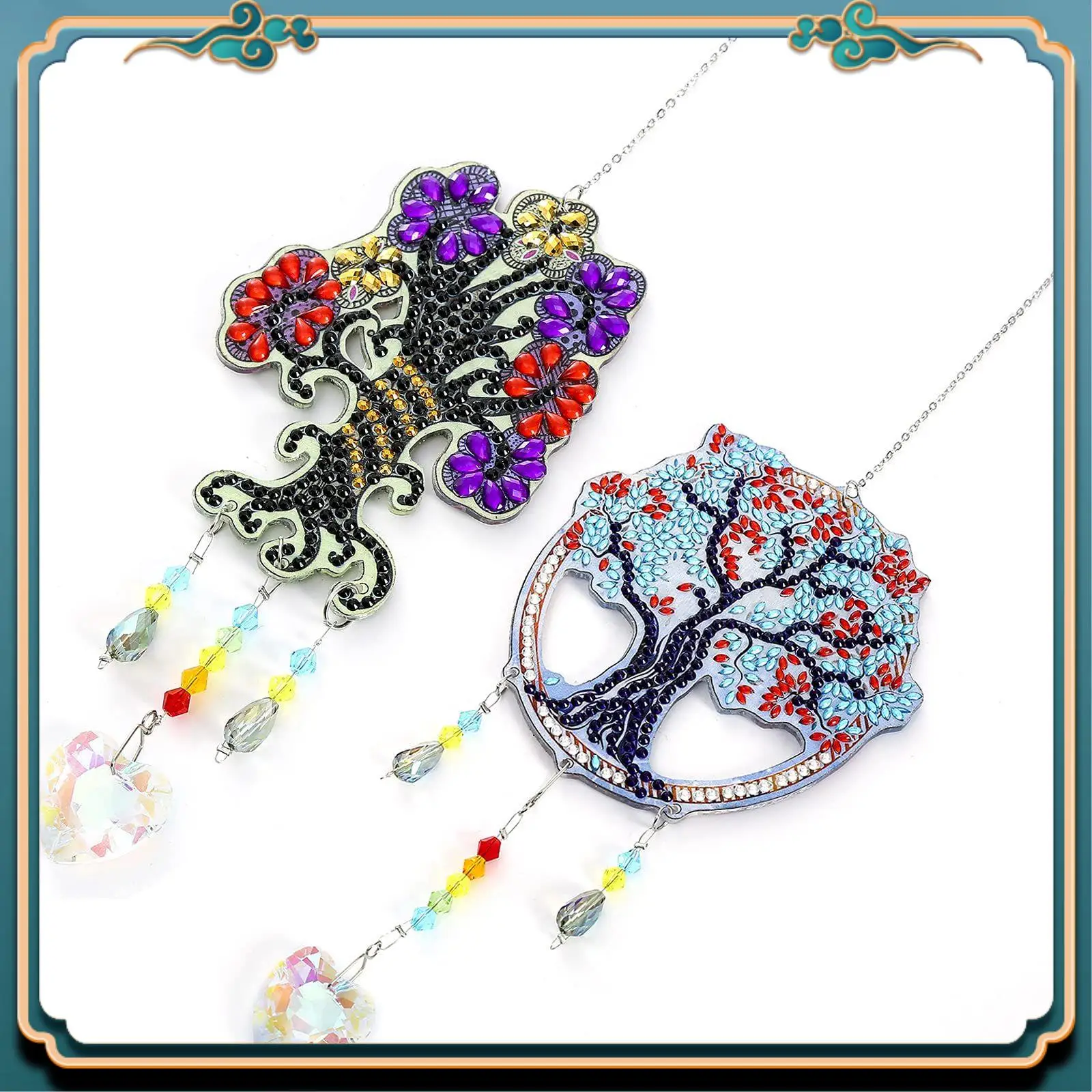 (جديد)-2 قطعة لوحة ماسية ذات شكل خاص لأشجار الحفر نافذة معلقة حلية كريستالية Suncatcher مجموعة أرقام رنين الرياح