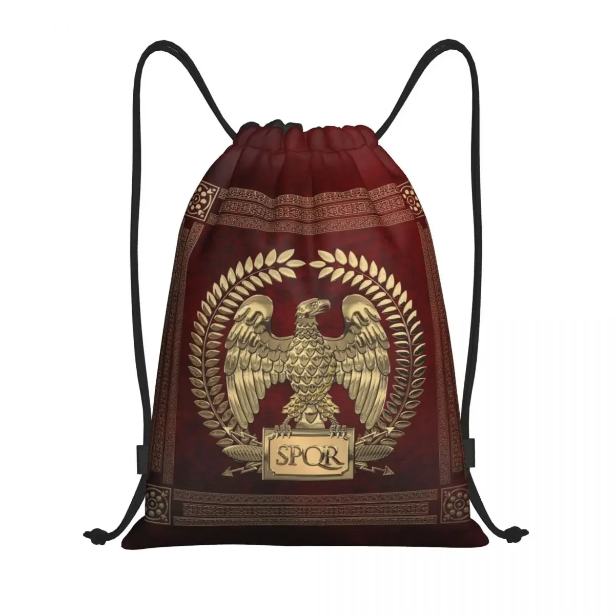 Custom Gold Portable Drawstring Bag para homens e mulheres, Gym Sports Sackpack, Império Romano, Águia, Emblema SPQR, Treinamento, Mochilas de Armazenamento, Roma