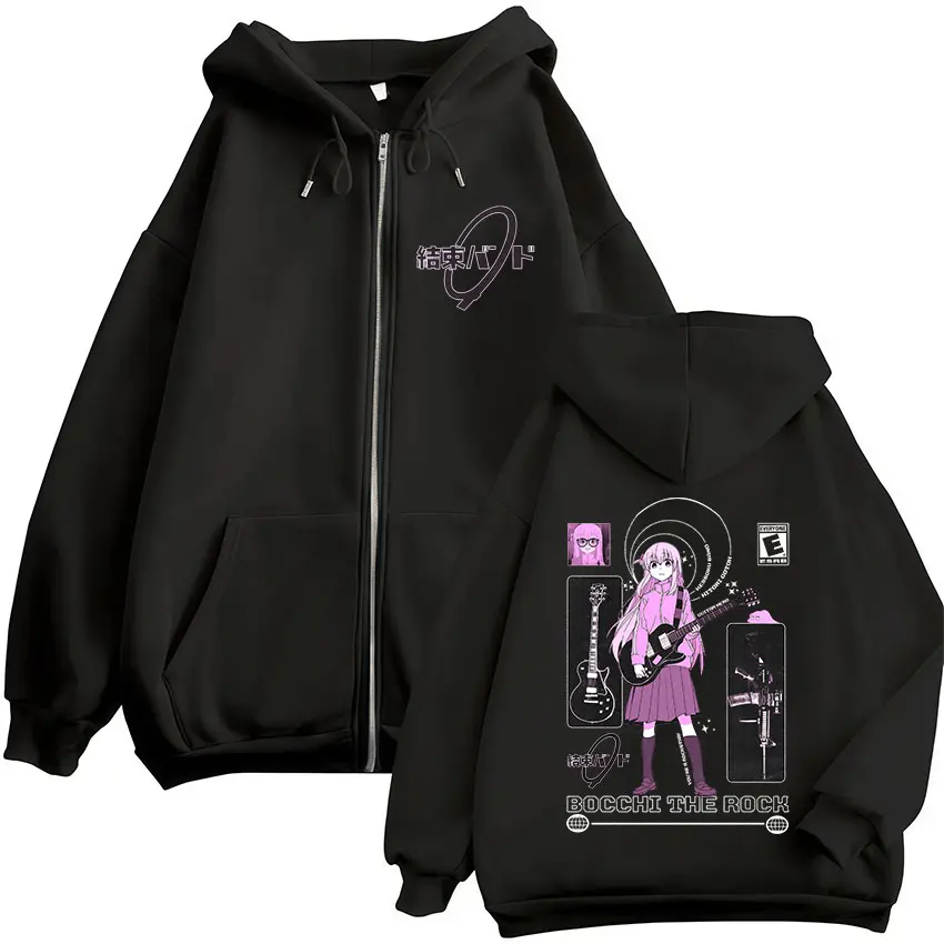 Sudadera con Capucha y Cremallera de Manga Larga con Estampado de Anime Japonés Bocchi The Rock, Sudadera con Cremallera de Gotoh Hitori para Hombre y Mujer, Chaqueta Holgada