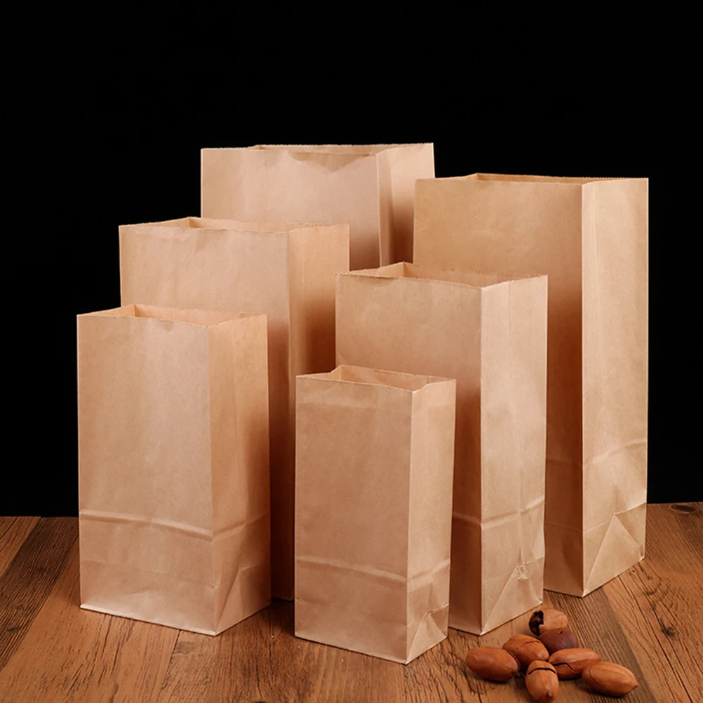 

100 Pcs Kraft Paper Takeaway Bag Bread Bakery Bags Toast Disposable Food Krafet