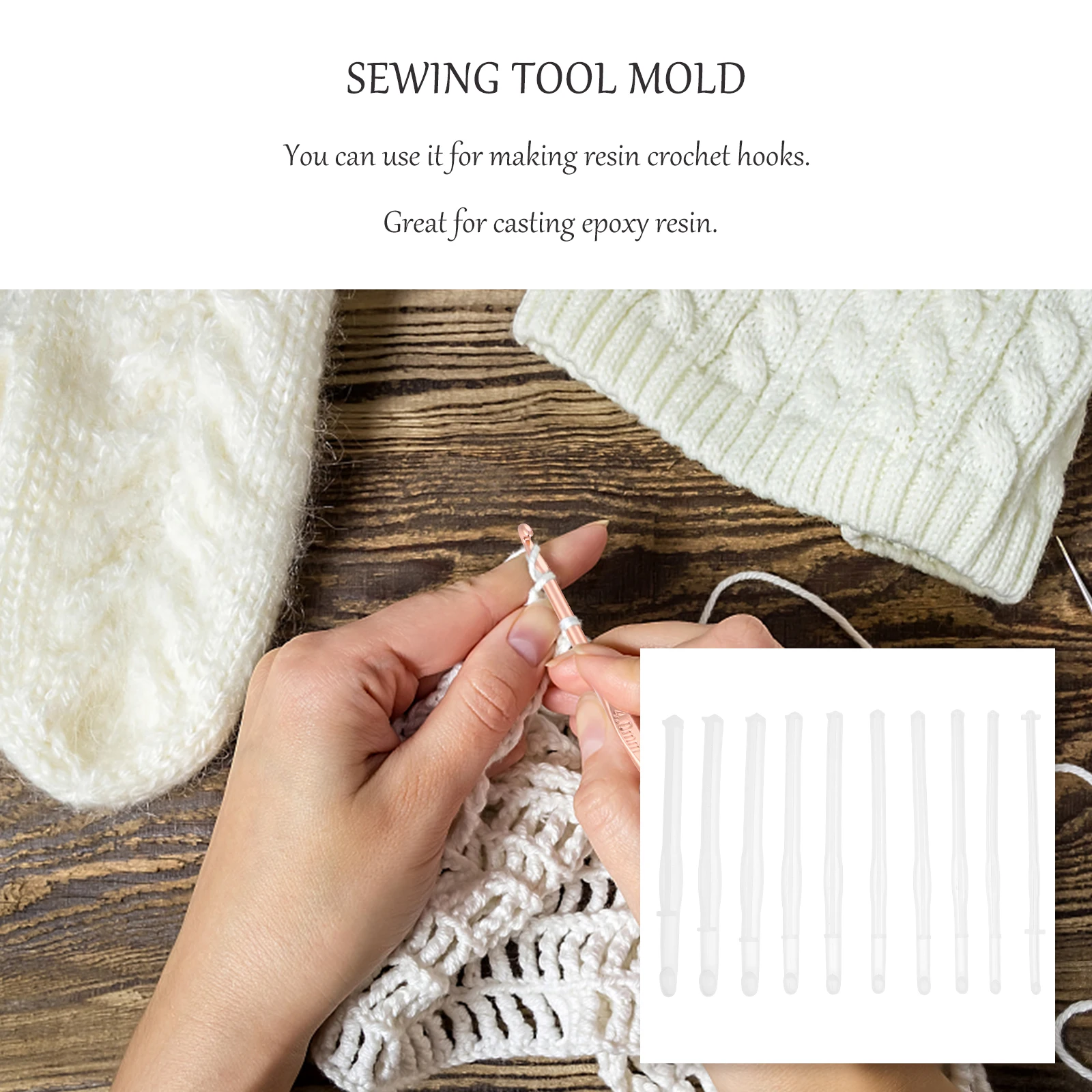 

10pcs Silicone Crochet Hook Molds Set Flexible Resin Casting Diy Epoxy Craft Tool Smooth Shiny Customizable Beginner Starter