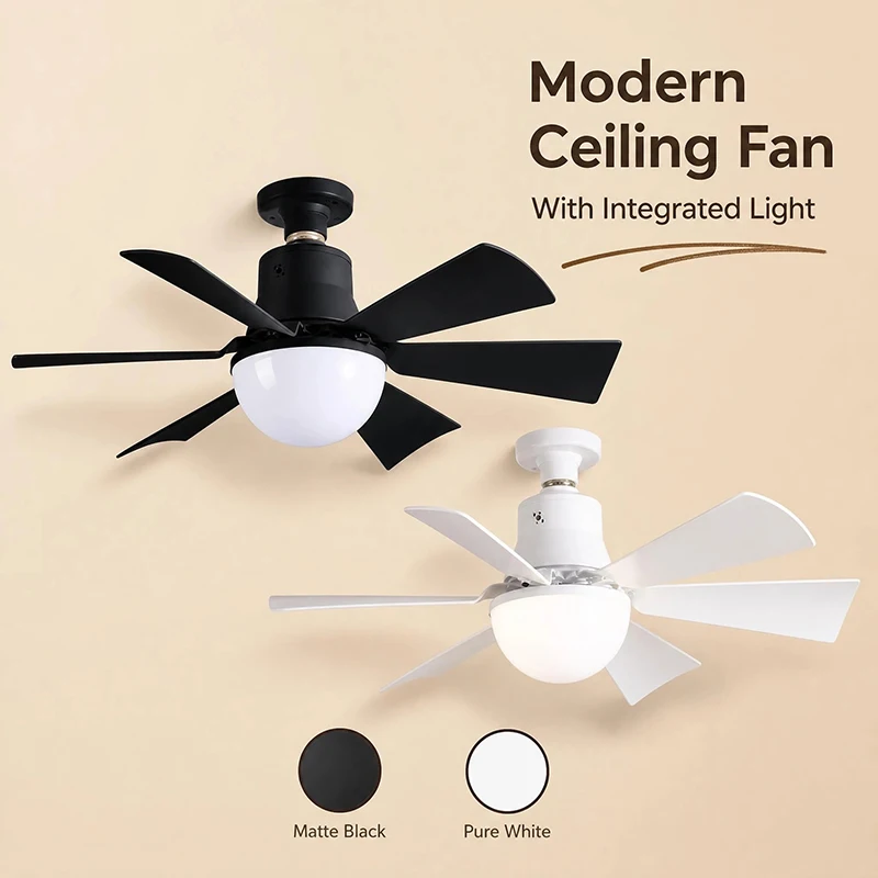 40CM E27 Ceiling Fan Lights with Remote Control Dimming LED Fan Light Black/White Style Cordless Light Socket Fan for Kitchen Bedroom Small Room