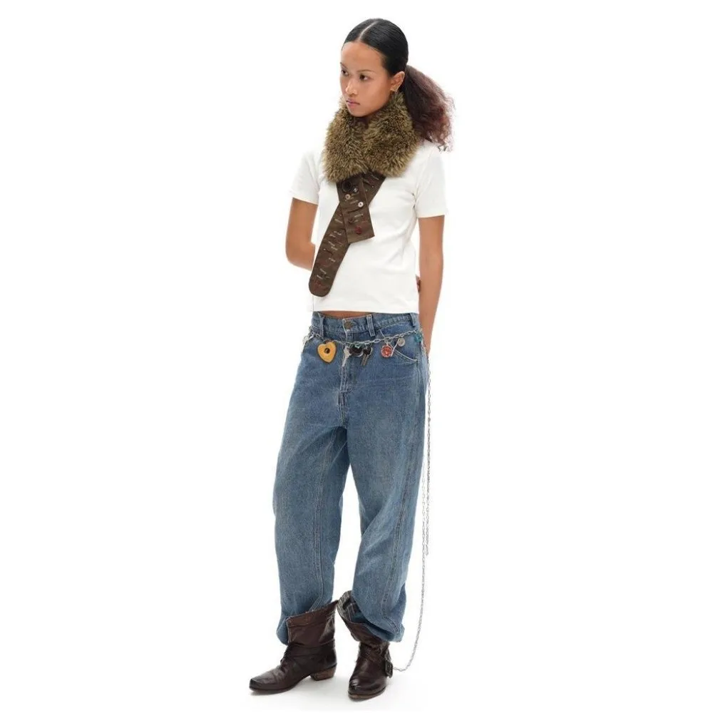 Gothic Punk Retro Leather Belt Hand-Sewn Y2K Waist Cincher Hook Closure Fur Belt Women Fashion Waistband Decor