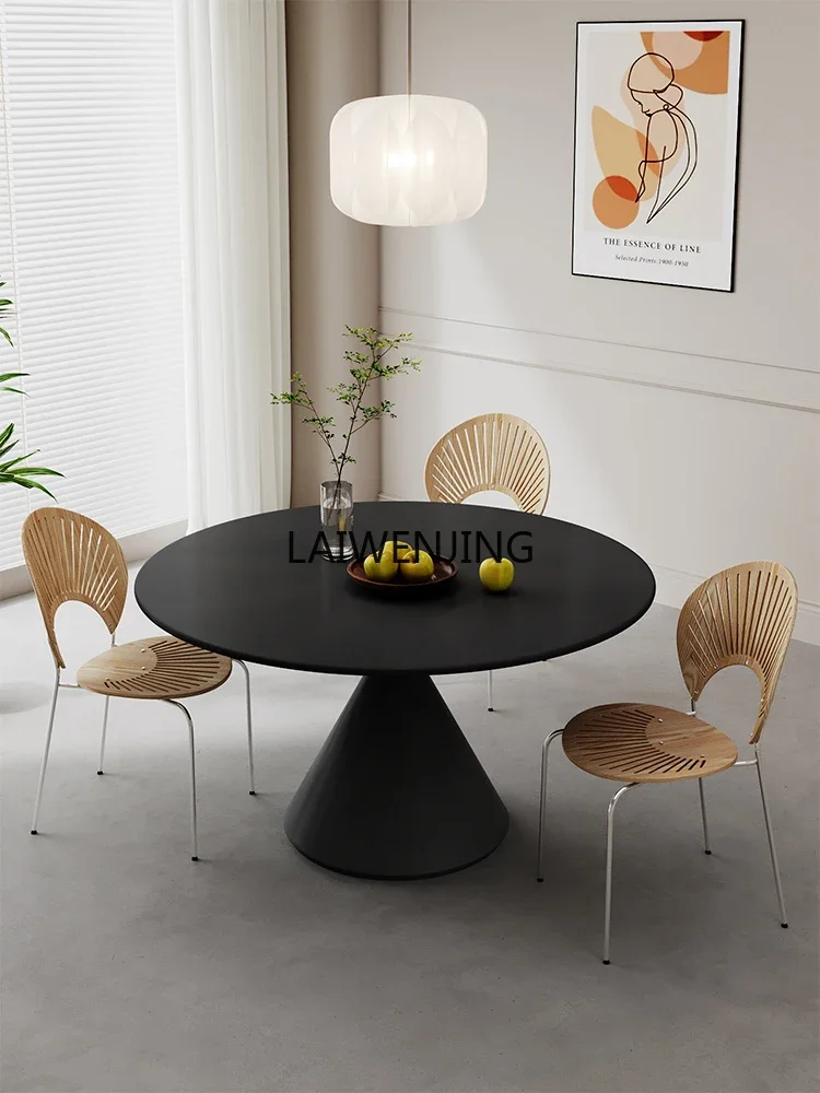 LY pure white matte rock slab dining table and chairs small apartment pure black simple dining table cream style