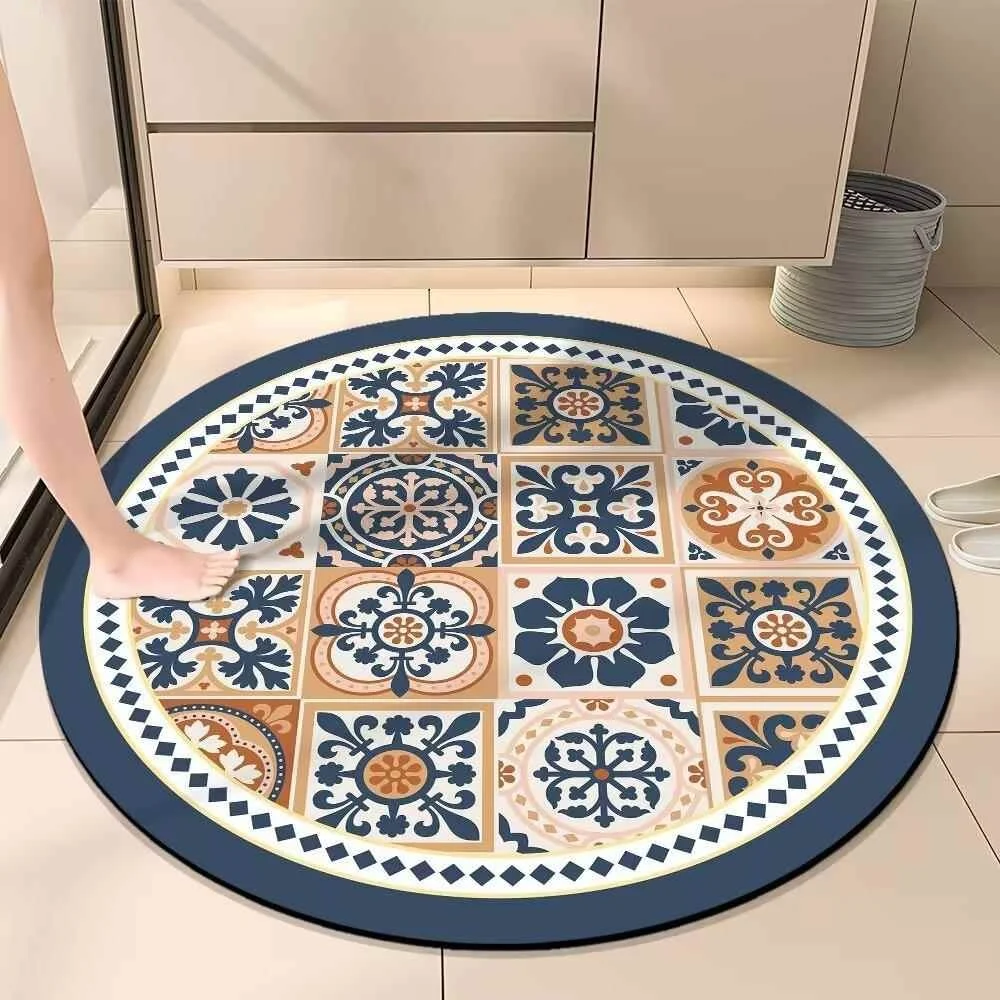 

Retro Style round Bathroom Mat Water Absorbent Dirt Resistant Non Slip Foot Pad Sink Area Rug Kitchen Floor Mat Nordic Style