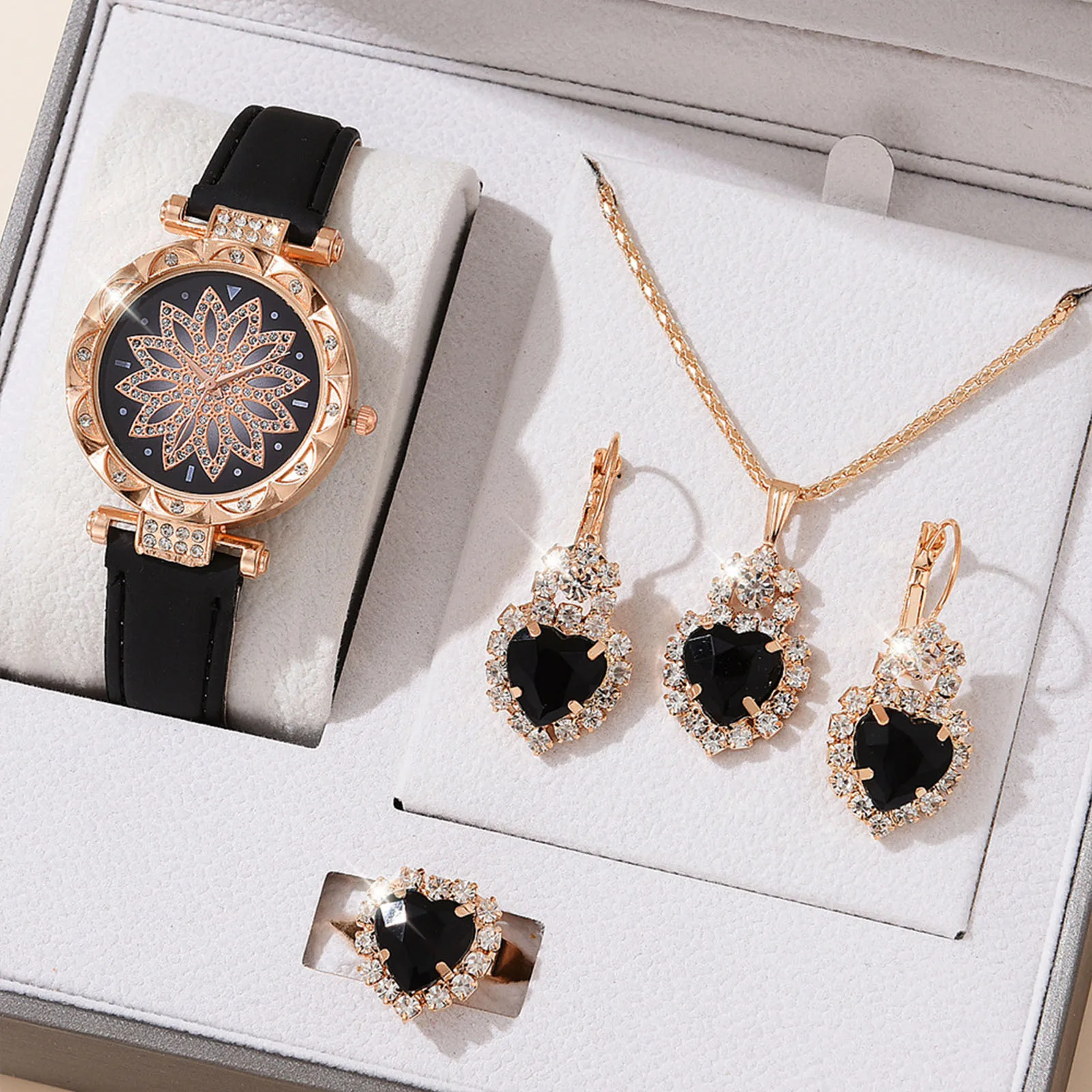 Women Shiny Rhinestone Jewelry Set Quartz Movement Rhinestone Watch for Women\'s Day  Day Gift