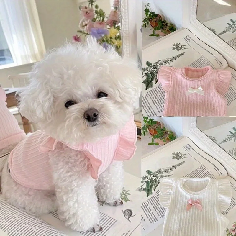 Adorable Dog Vest with Delicate Bowknot Teddy Clothes Summer Two-legged Pet Apparel Cat Clothes Breathable  Tank Top