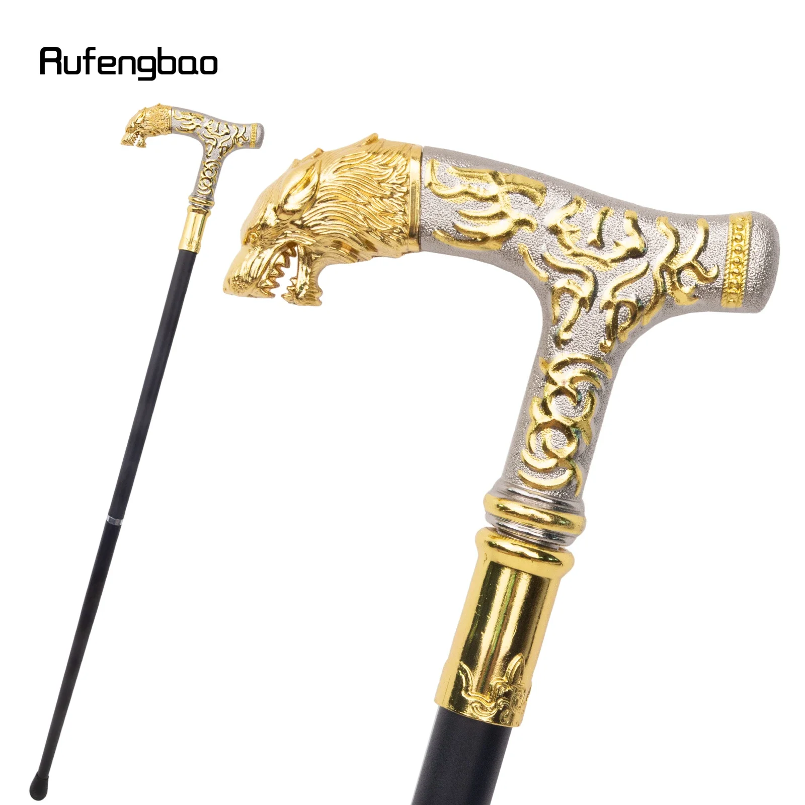 Golden White Wolf Handle Luxury Walking Stick Party Fashion Elegant Walking Stick Decorative Cospaly Cane Knob Crosier 88cm