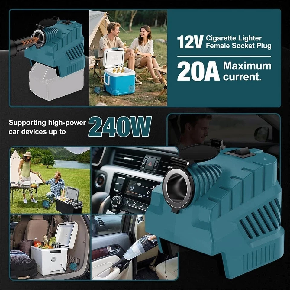 Spannungswandler für Makita/Milwaukee/Dewalt, 20V auf 12V Stromversorgungsadapter, Auto-Zigarettenanzünder mit USB- und Typ-C-Anschluss – Detail 8