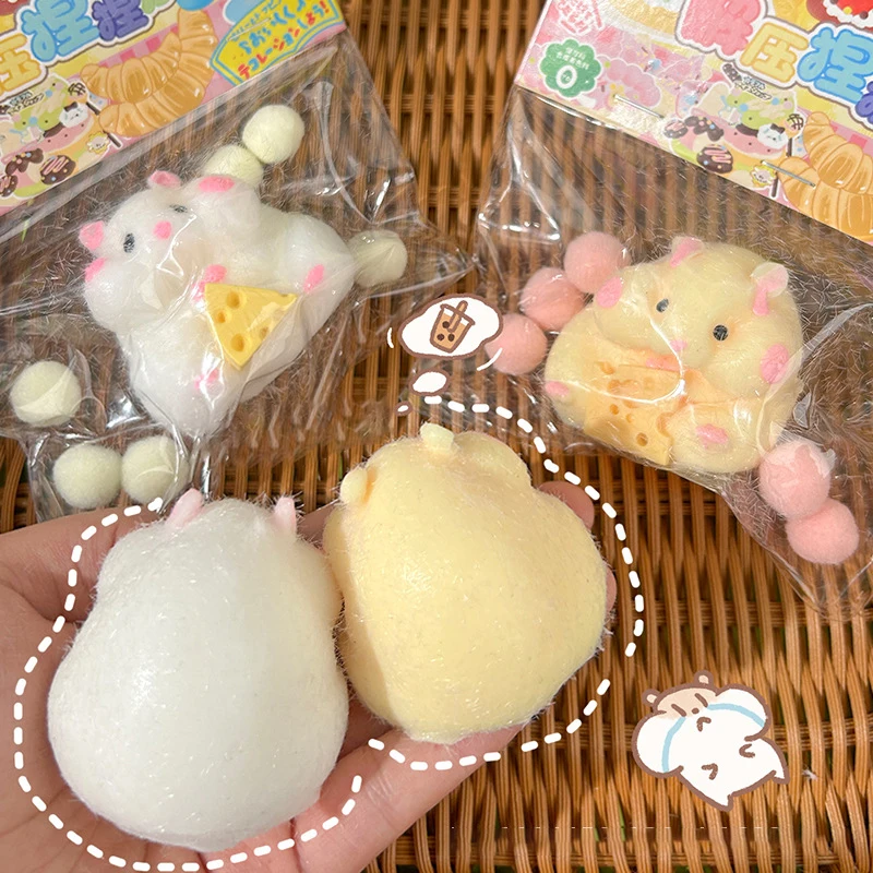 Japan Original Capsule Toys Cute Kawaii Fatty Milky Soft Hamster Flocking Plush Dolls Squeeze Stress Relief Toys