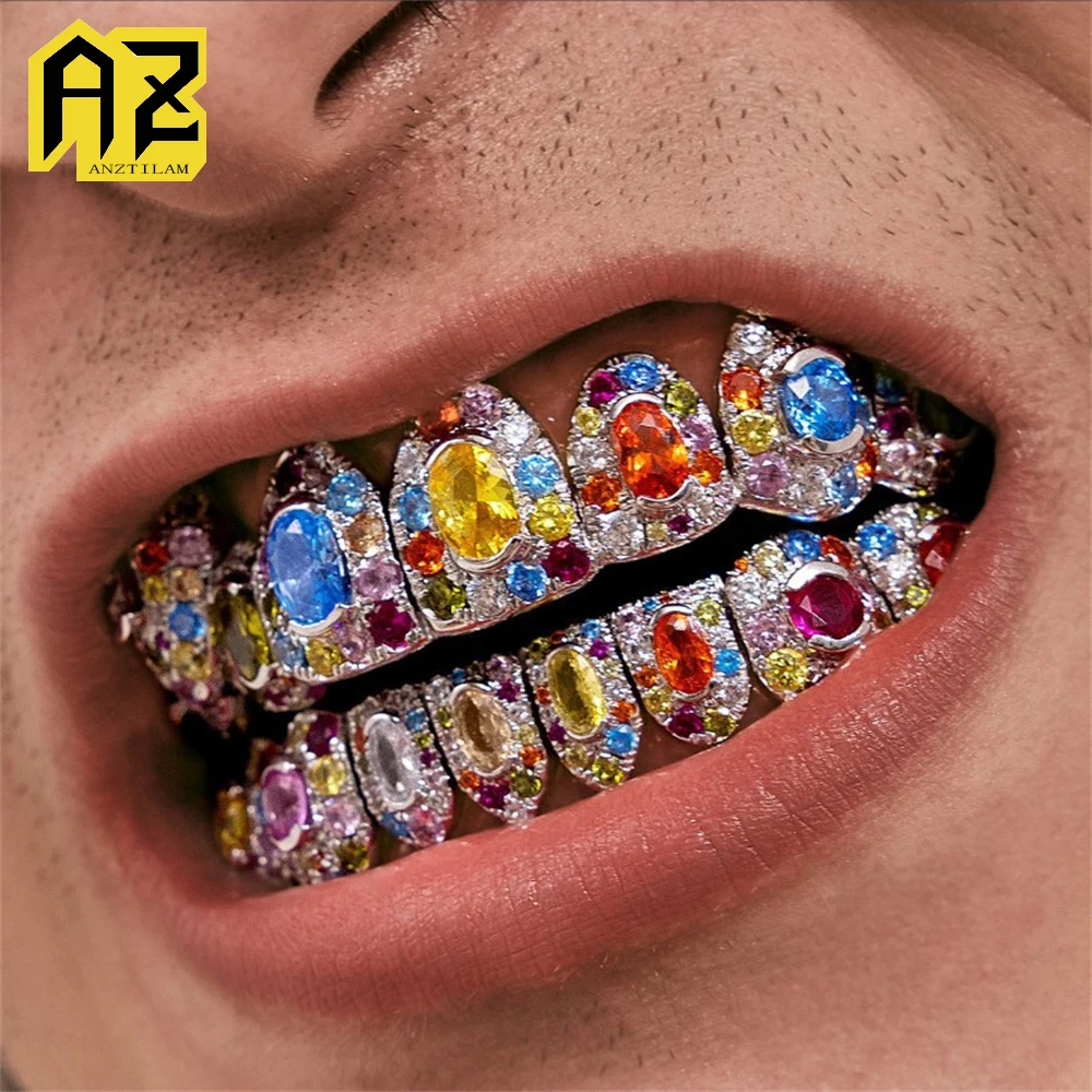 Anztilam Color Zircon Rose Gold Color Grillz Iced Out Grills Tooth Grill Men Women Hip Hop Caps Brass Fashion Jewelry Free Ship