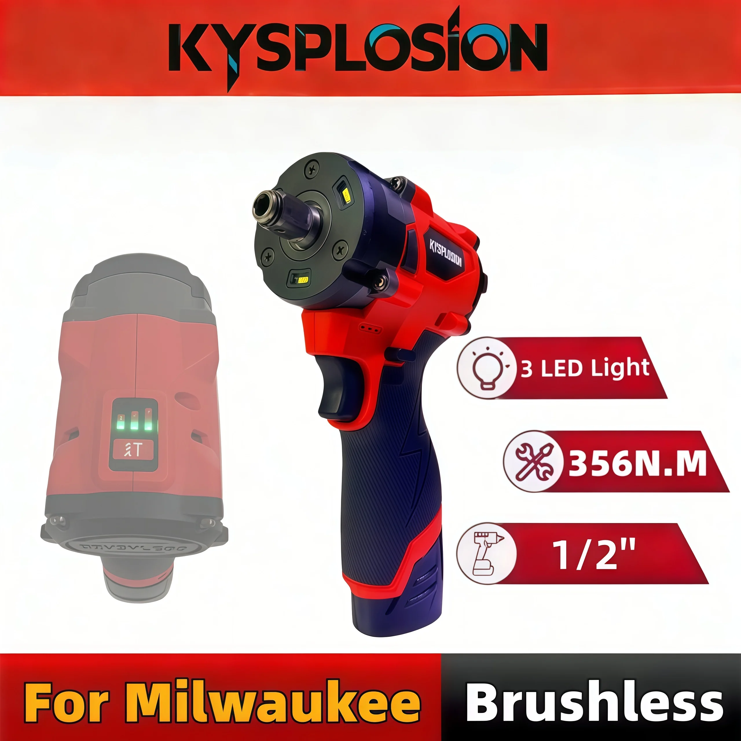12V Brushless Electric Impact Wrench Cordless Power Drill Driver for Milwaukee M12 Battery 356N.M 1/2