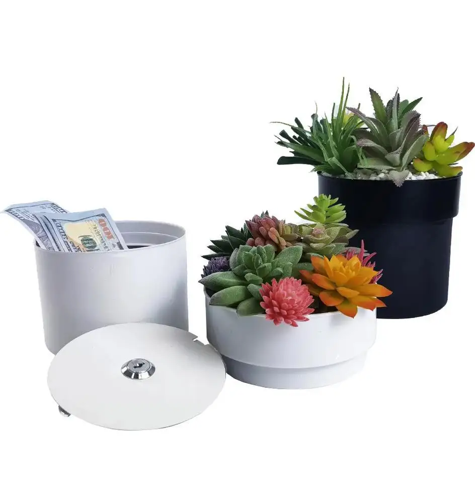 Pot de fleur tirelire créatif, serrure en fer, clé de sécurité, boîte de rangement, argent GNE, cadeau tirelire