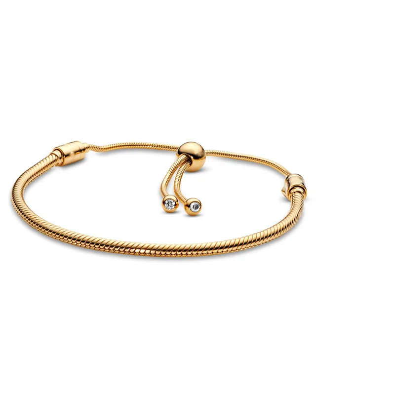 Pan S925 Sterling Silver New tricolor heart-shaped t-button snake bone chain bracelet fashion versatile DIY accessories