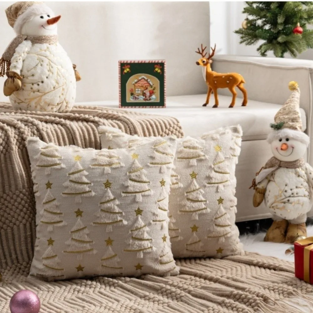 New Christmas Day Pillowcase Short Reindeer Cushion Slipcover Xmas Tree with Light Pillow Case Sofa Decoration