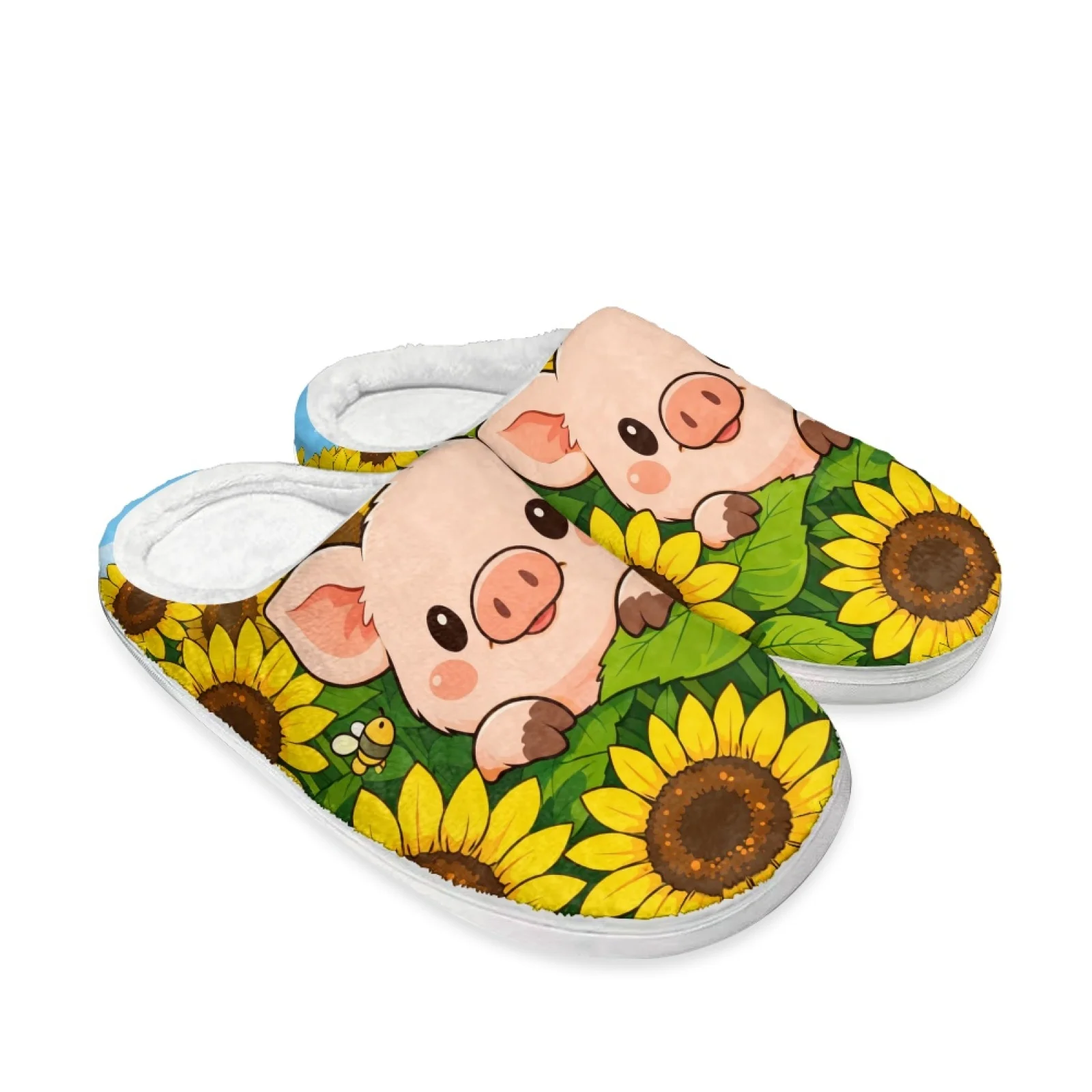 PENSTROLL Pig Sunflower Warm House Shoes For Seniors Spa Shoes for Outdoor Large Size Fuzzy House Shoes Women