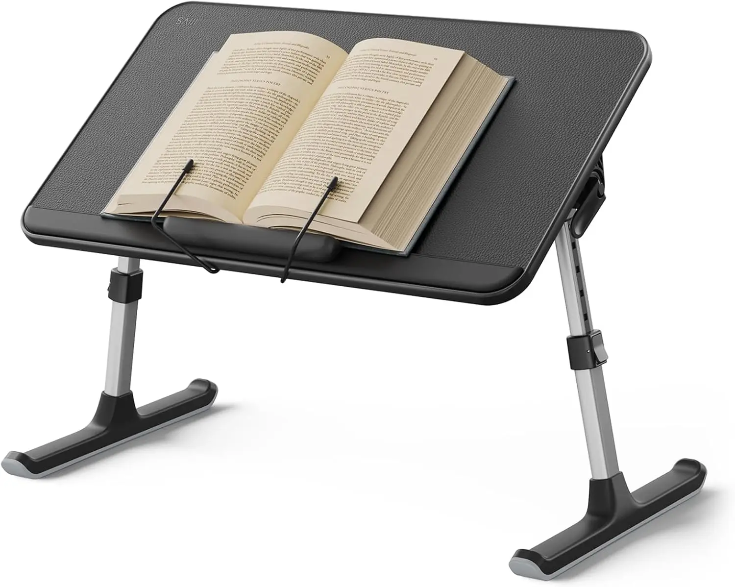 

Adjustable Book Stand with Page Clips, Foldable Lap Desk for Reading and Laptop Use on Bed or Sofa (20.5x11.8 inches, Black)