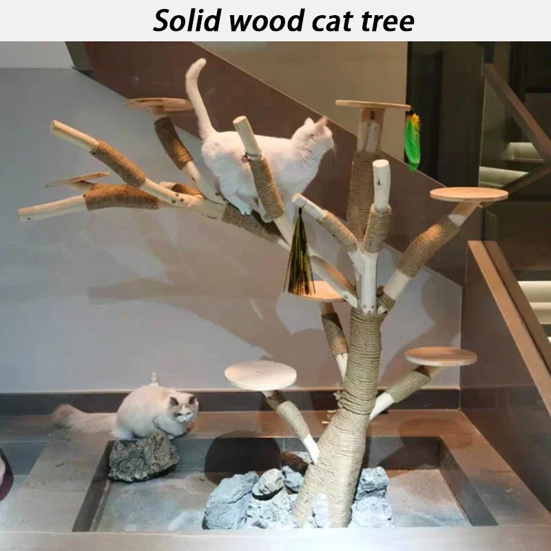 1.5M DIY Large Cat Tree Solid Wood Trunk Cat Tree Sisal Scratching Post Cats House Toy Trees Climbing Frame Nest Pet Supplies