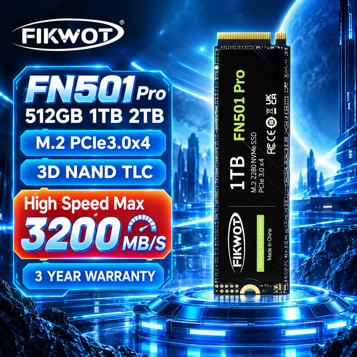 Fikwot FN501 Pro 3200MB/s SSD NVMe M.2 2280 PCIe 3.0 Hard Drive 256GB 512GB 1TB 2TB Internal Solid State Hard Disk for Laptop PC