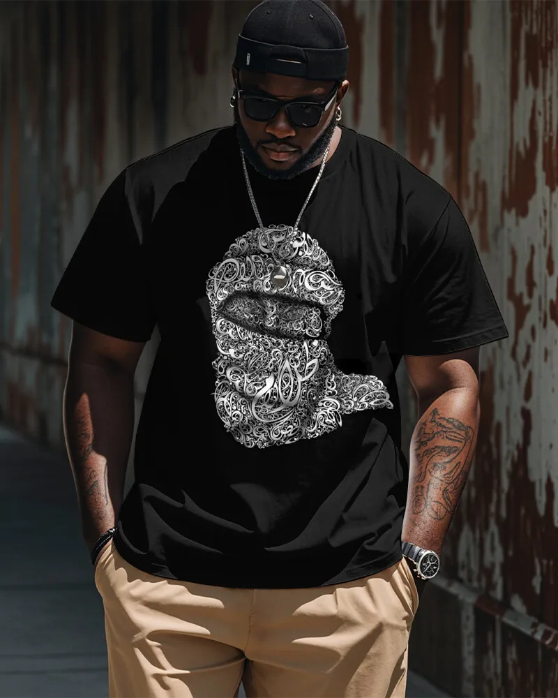 S-9XL Plus Size Men's Wildlife Beast Abstract Art Graphic Print T-Shirt Big Size Casual Streetwear Short Sleeve Tops