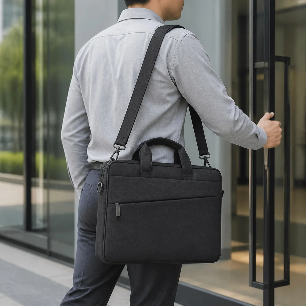 Laptop Shoulder Bag Oxford Fabric Notebook Case, Carry Handles, Shoulder Strap, Zipper Closure, Computer Office Travel Storage