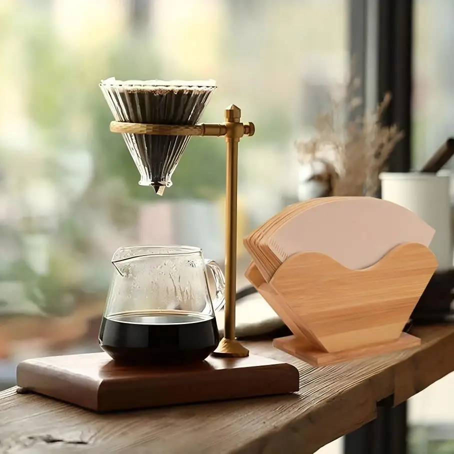 Wooden Coffee Filter Paper Holder & Napkin Dispenser, Multi-Use Tissue Storage Rack for Home Kitchen