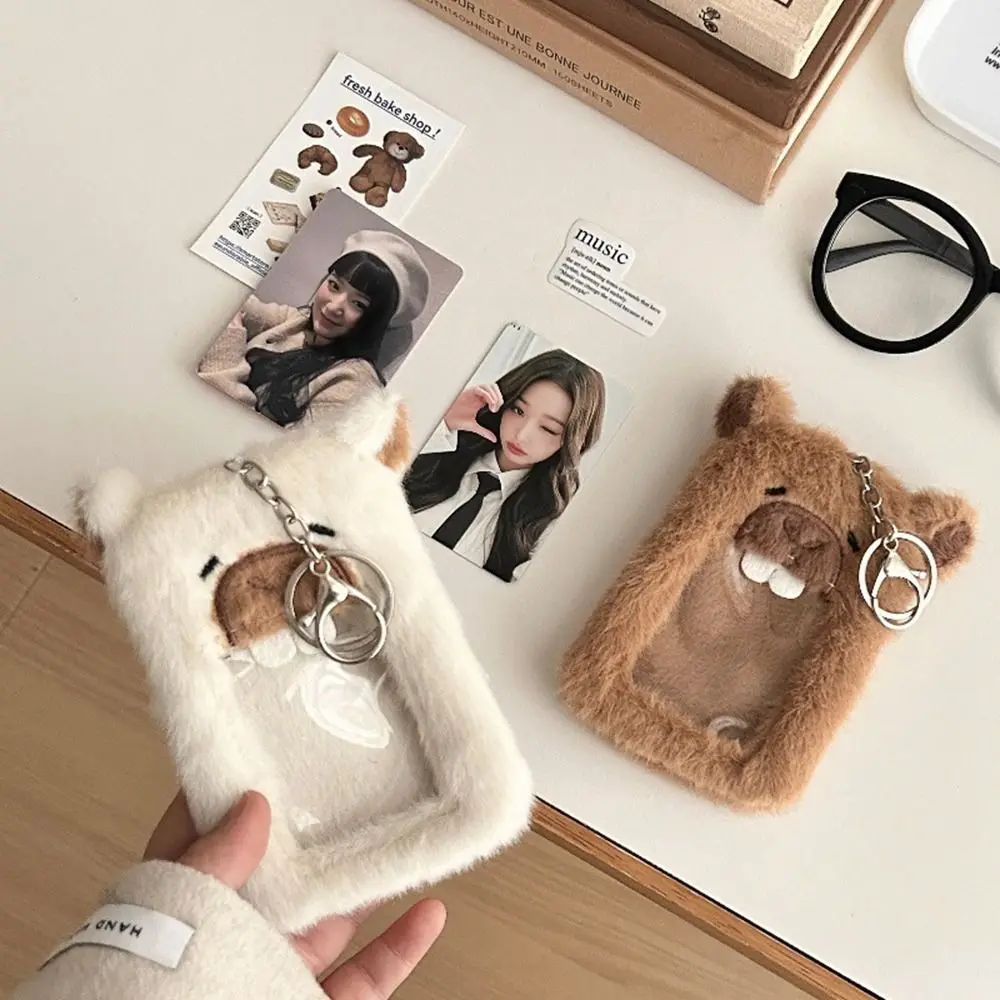 Kawaii Animal Photocard Holder Cartoon Bag Pendant Plush Photocard Holder Card Sleeve Protective Case Bus Card Holder Girl