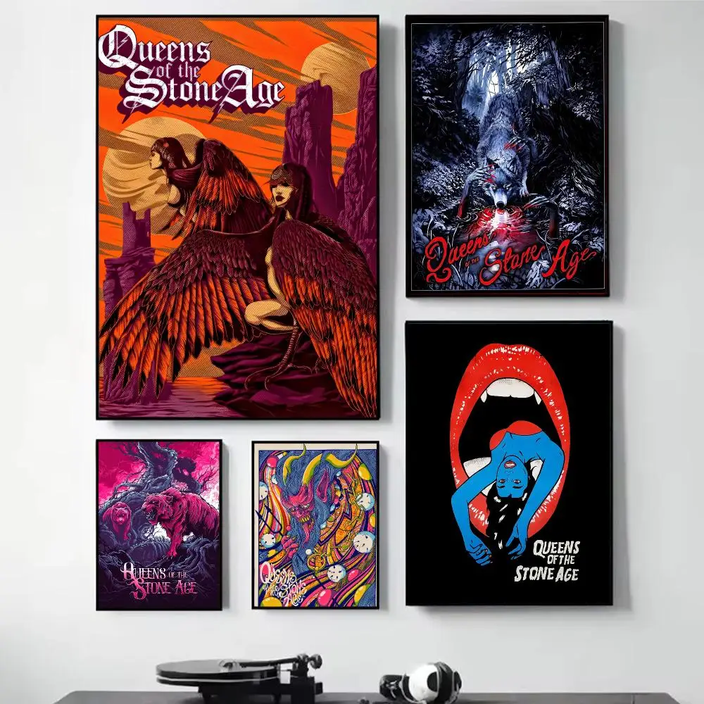 Q-Queens Of The Stone Age Painting Calligraphy Self Adhesive Wall Art Waterproof Print For Bedroom Hallway Home Decor
