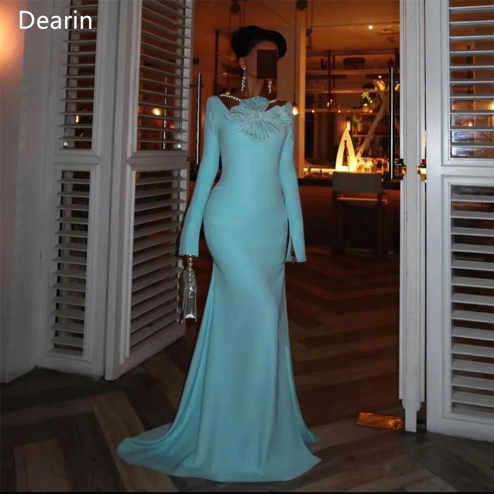 

Customized Prom Dress Dearin Scoop Neckline Mermaid Floor Length Skirts Draped 3D Flower Bespoke Occasion Dresses Saudi Arabia F