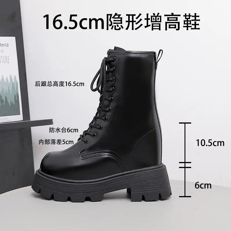 Men's Height Increase Boots 16cm Men's High Top Boots British Black Leather Boots Classic Cos Height Shoes Lace Up Shoes