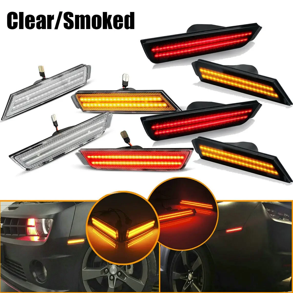 2X For 2010-2015 Chevy Camaro Front Rear LED Side Flasher Side Marker Lamp