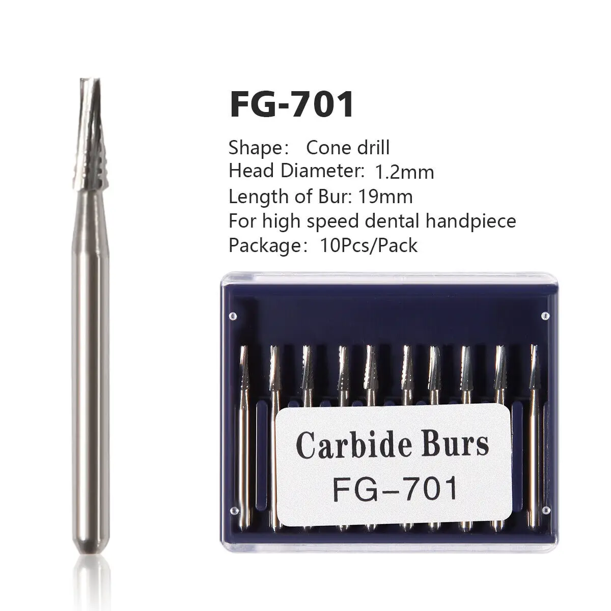 Broca De Aço De Tungstênio De Carboneto Dental, Ferramentas De Dentista, Handpiece De Alta Velocidade, FG #701, 10Pcs