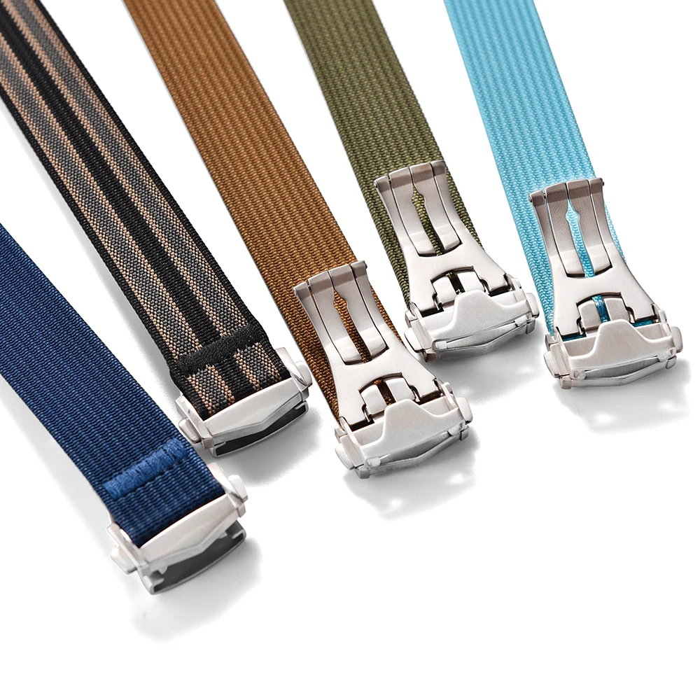 For Omega For MoonSwatch Ribbed Nylon WatchBand 18-20-22mm Canvas Nylon Strap Men Sport Waterproof Folding Buckle Bracelet