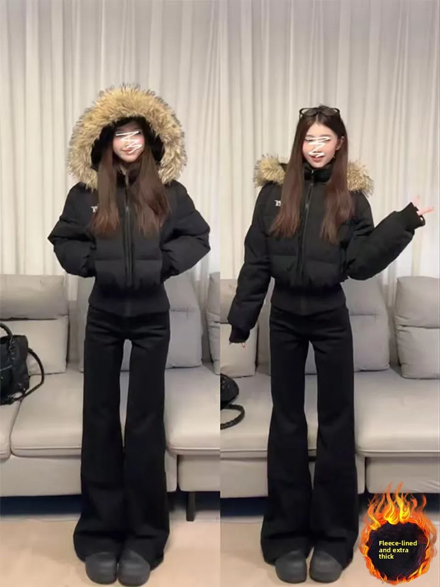 

Плюс размер, прямые расклешенные джинсы с высокой талией, женские осенне-зимние утягивающие брюки, повседневные хлопковые эластичные джинсы