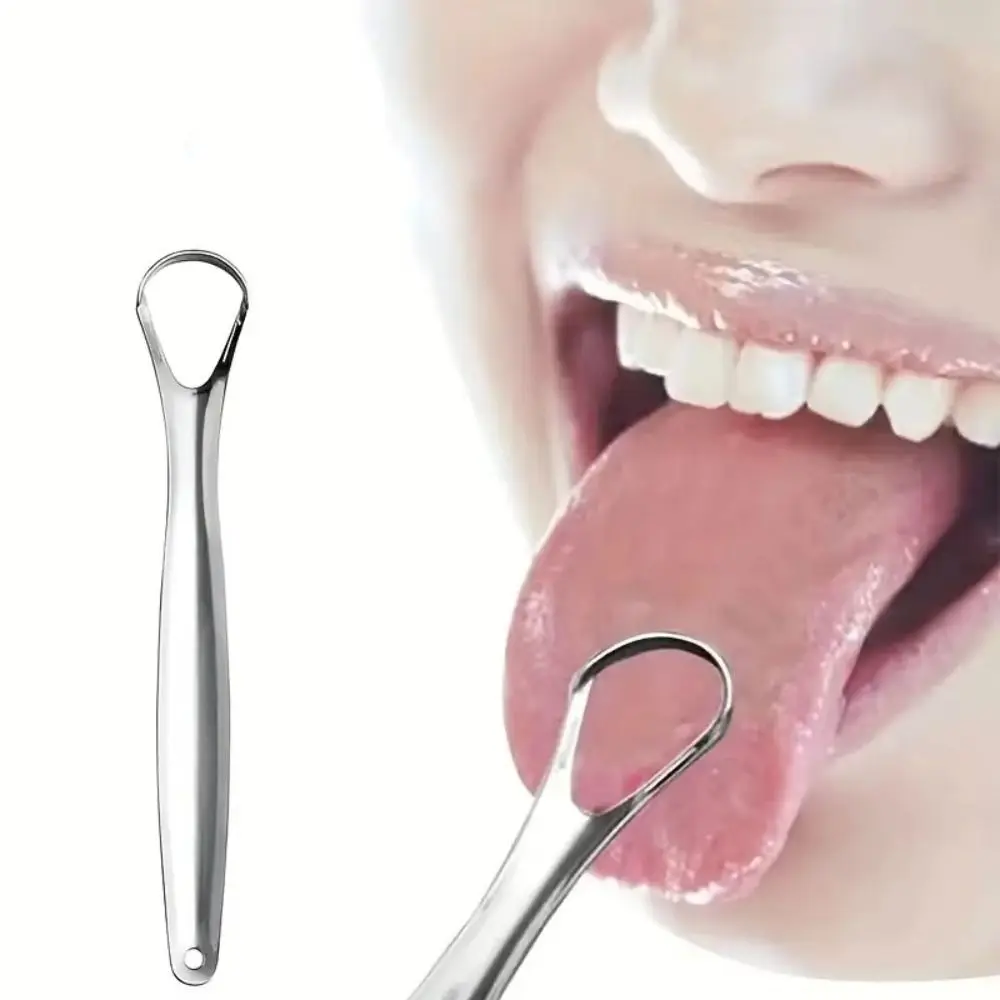 New Stainless Steel Tongue Scraper Removing Bad Breath Silver Tongue Scraping Brush Tongue Coating Cleaning