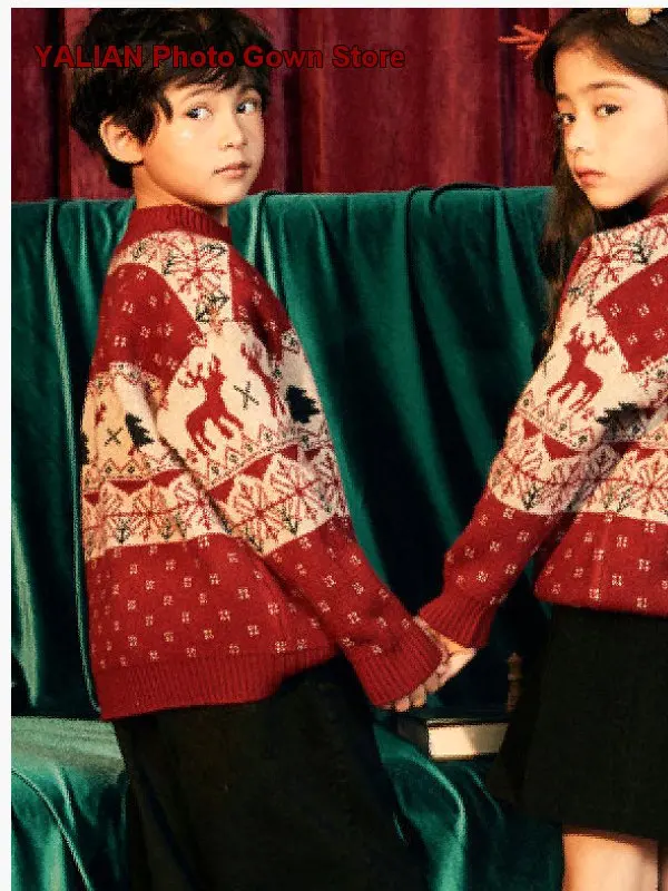 Boys Girls 2026 Autumn Winter Christmas Thickened Fleece Lined Knit Base Layer Top New Year Festive Top